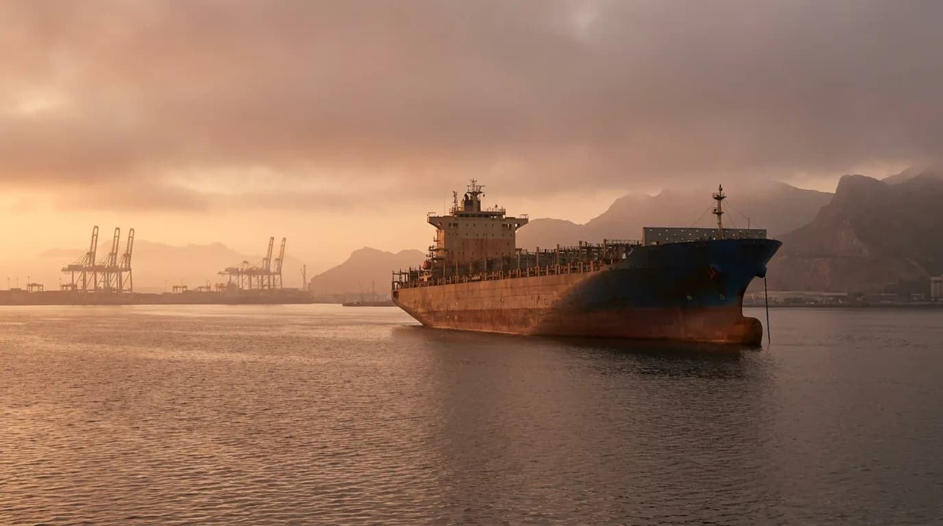 Buque portacontenedores esperando atraque en un puerto de Latinoamérica