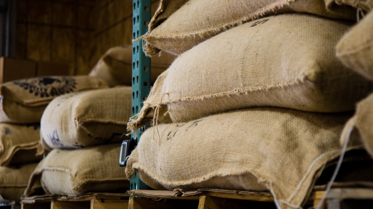 Sacos de café en bodega listos para embarque tras un pago liberado a tiempo