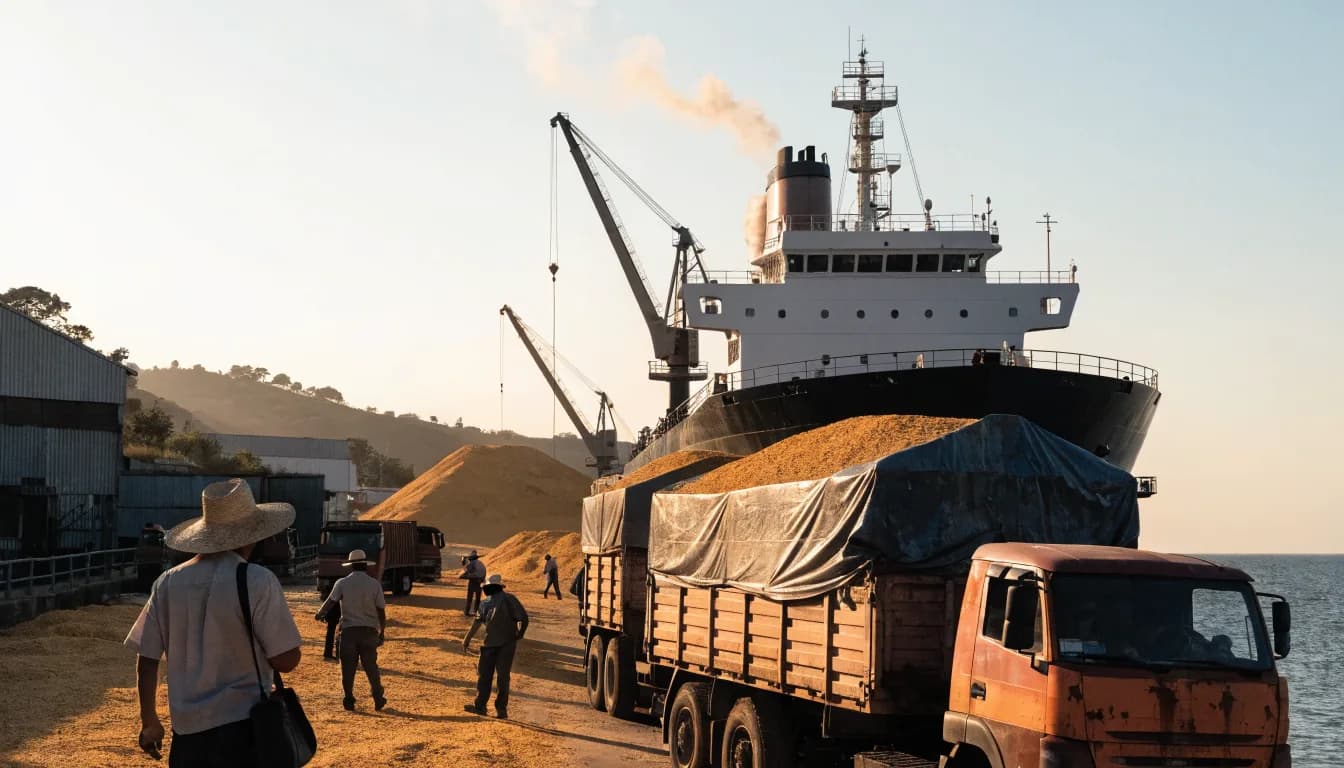 Embarque de granos de temporada saliendo del puerto rumbo a un comprador en Asia