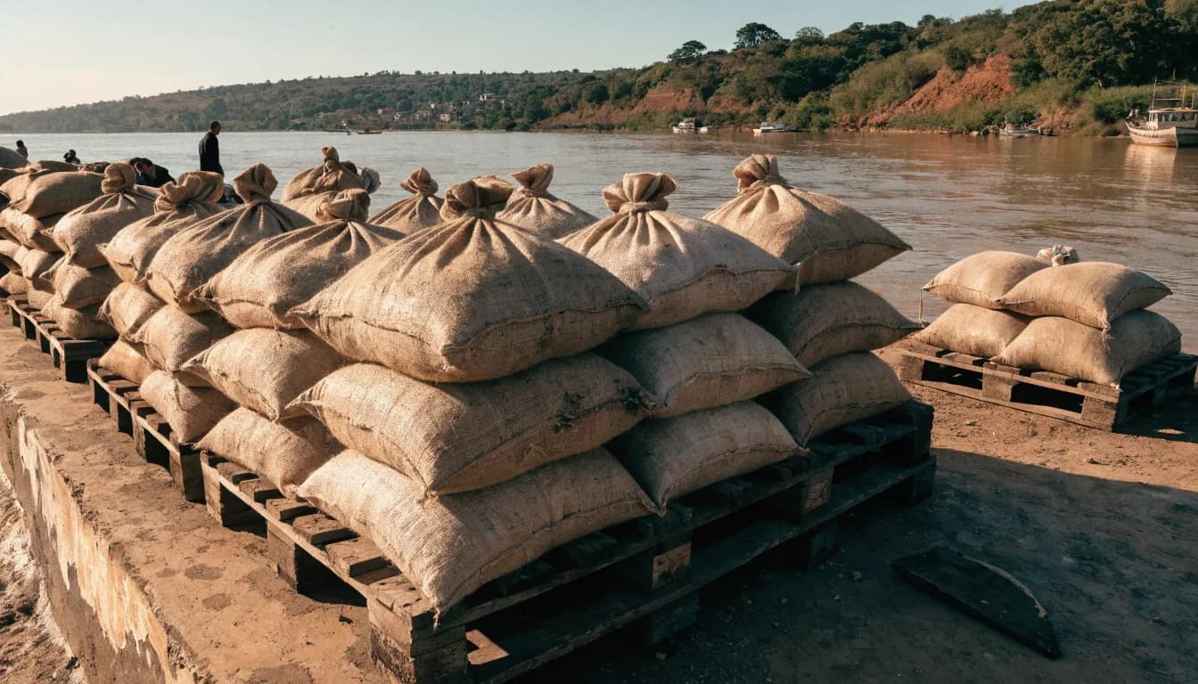 Sacos de arroz listos para cruzar de Paraguay a Brasil con el pago resuelto en un solo cambio