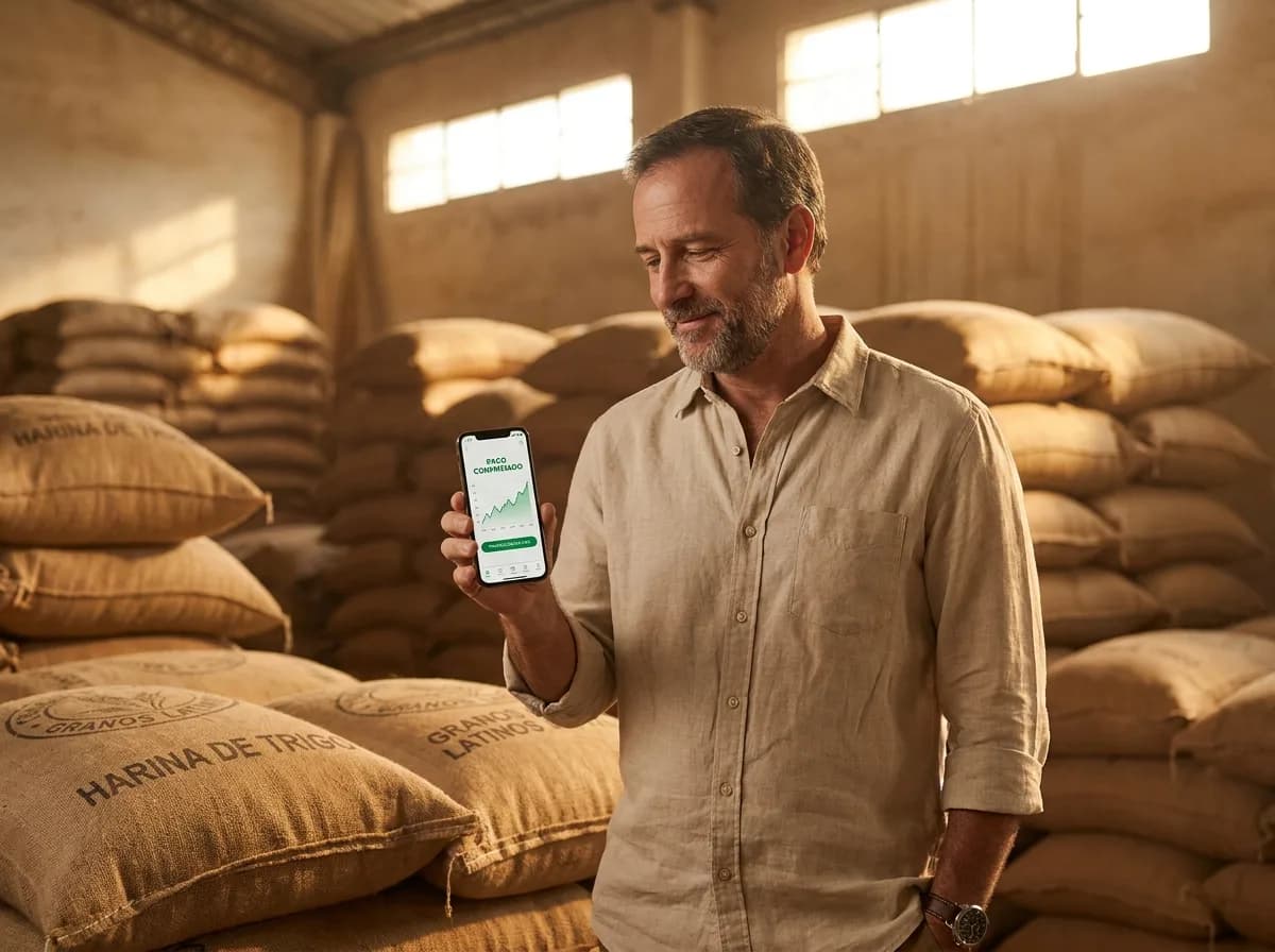 Importador confirma que su proveedor de harina de trigo recibió el pago, viendo el recorrido completo en la app