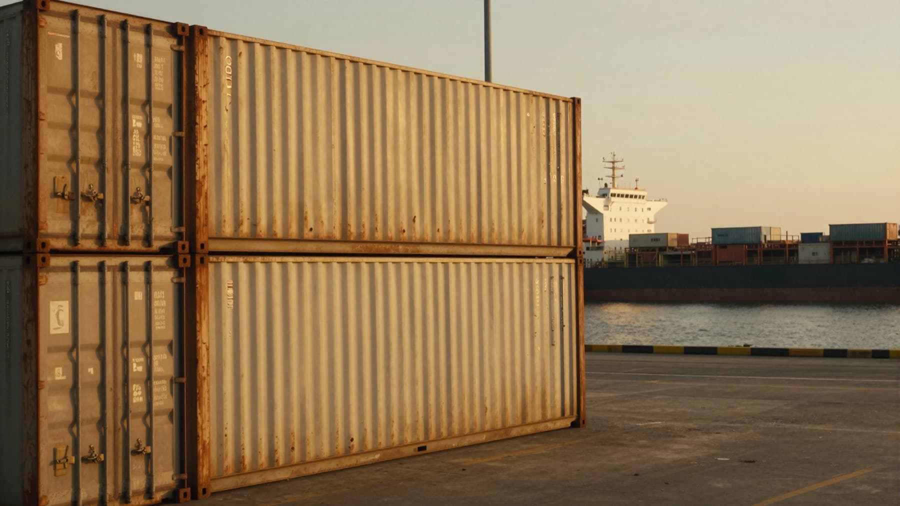 Contenedores apilados en el muelle esperando liberación antes de que corran los cargos del puerto